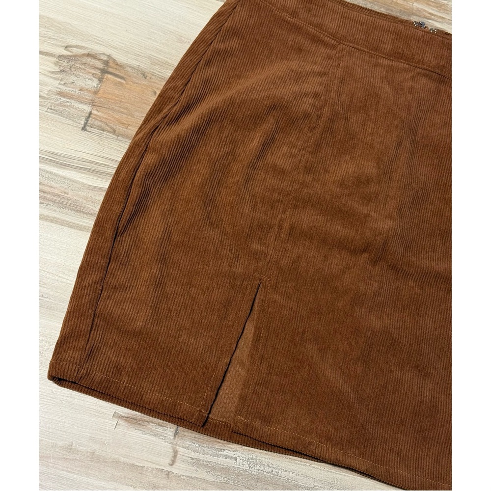 Windsor Corduroy High-Rise Mini Skirt w/ Side Slit Brown Size L - Picture 4 of 6